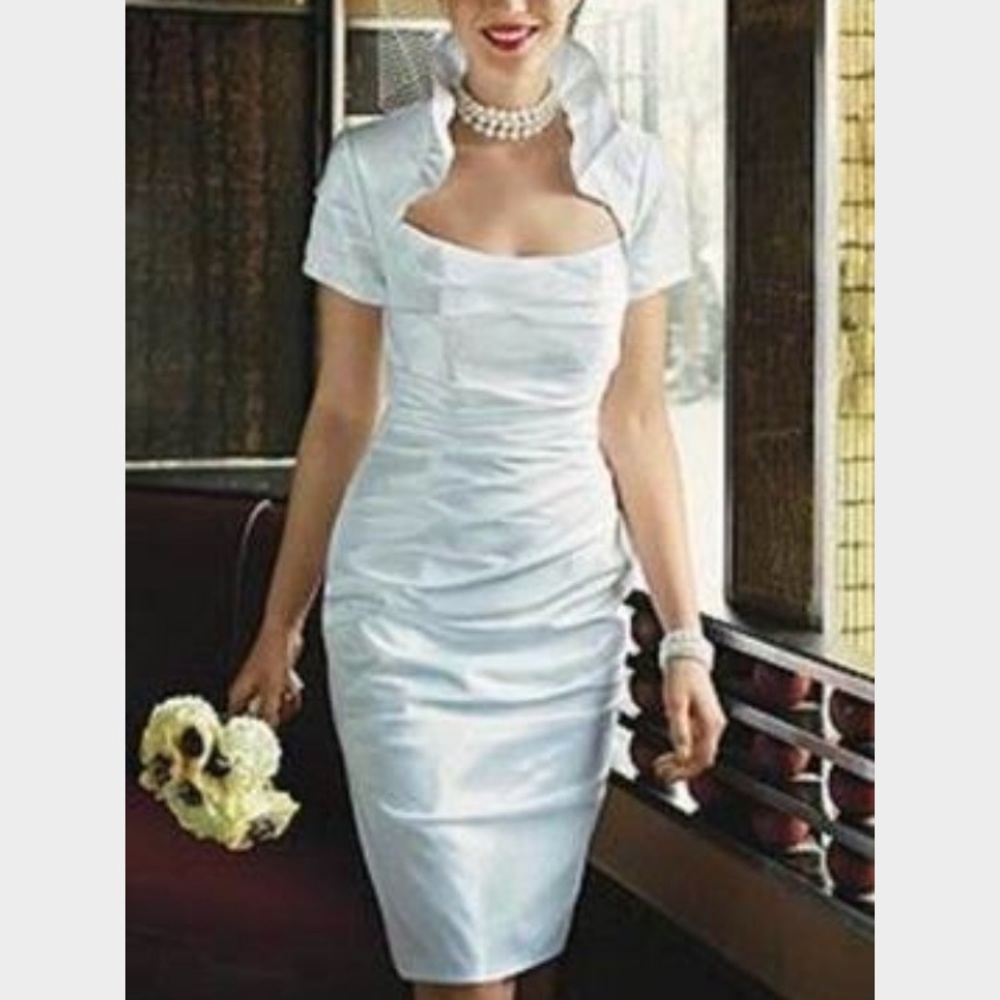 Galina Tea Length Wedding Dress (size 12bridal)