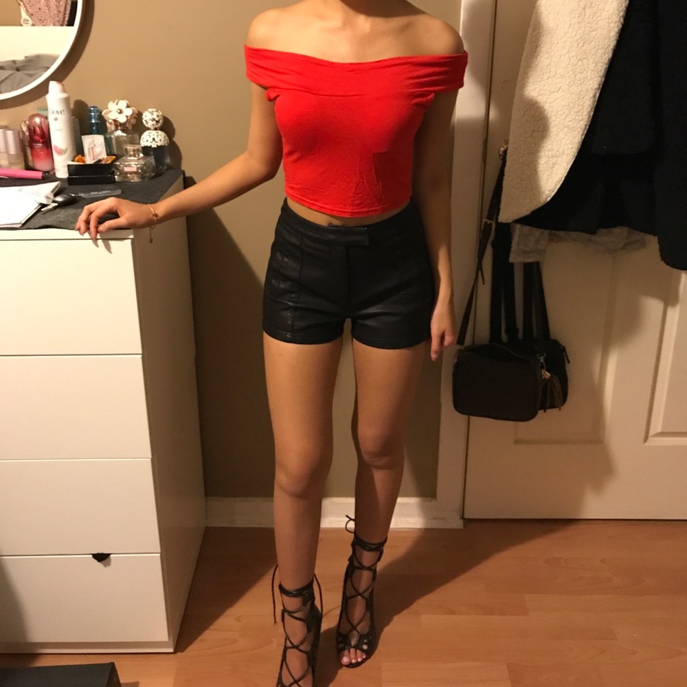 Hot red off shoulder crop top