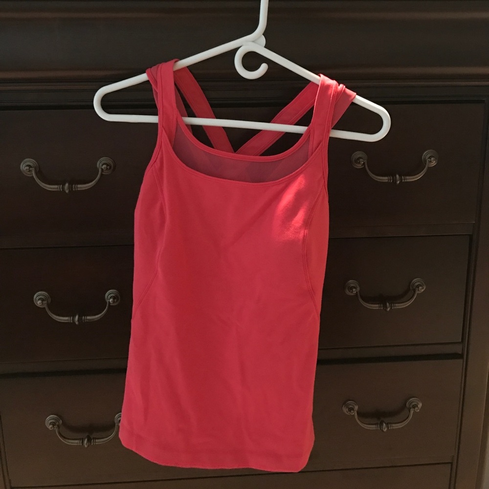 Lululemon top, built in bra, pink, size 6