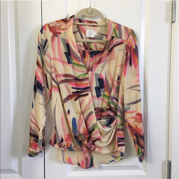 Like New Anthropologie Camille Watercolor Wrap Top - Picture 2 of 4