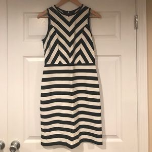 Black and white striped sheath dress
