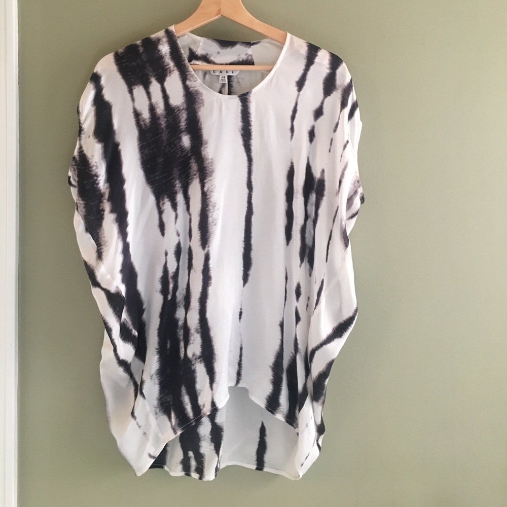 CAbi #137 silk black and white blouse