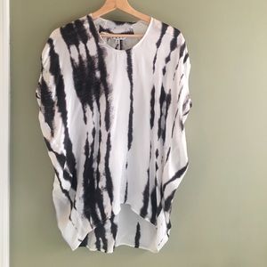 CAbi #137 silk black and white blouse