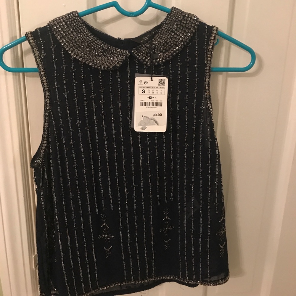 Zara Peter Pan Collar Sleeveless Blouse size S NWT