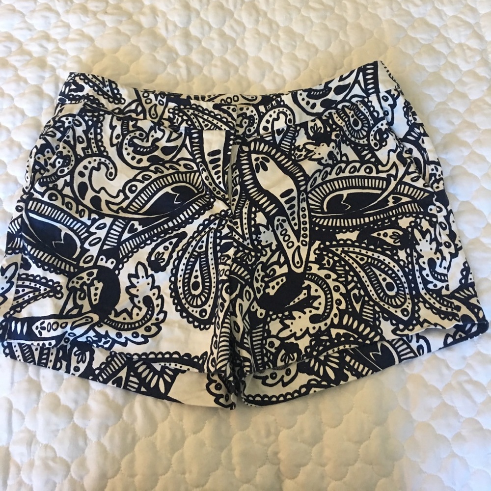 Navy Blue and White Paisley Shorts