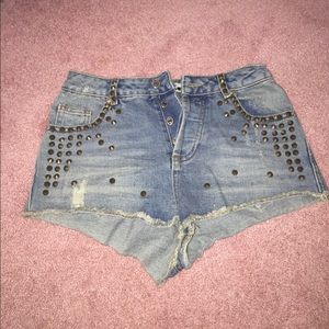 Studded jean shorts
