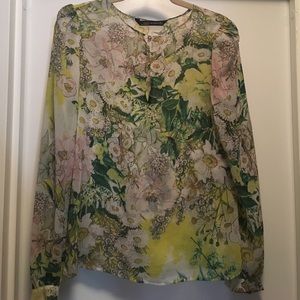 Zara sheer floral blouse