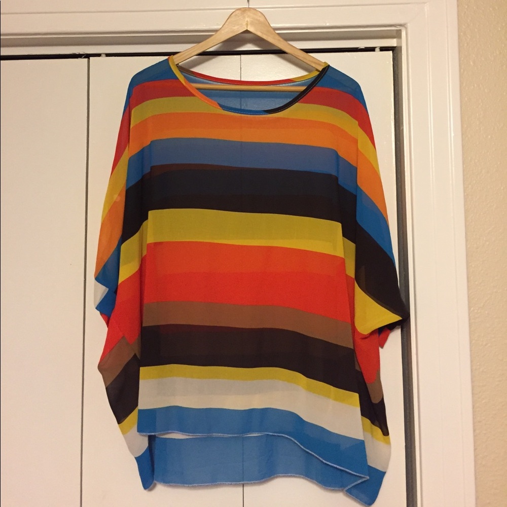 Free size sheer rainbow striped festival shirt