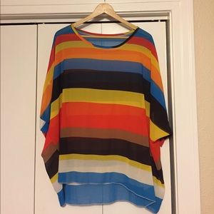 Free size sheer rainbow striped festival shirt