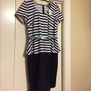 Black white and blue peplum dress