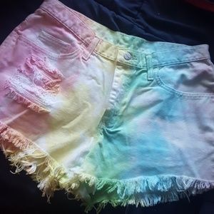 Pastel Tie dye denim shorts