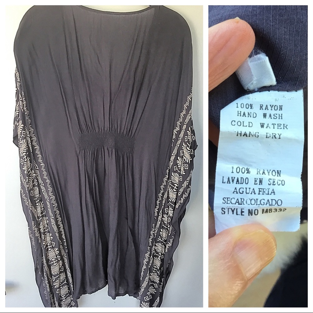 EUC Navy Poncho Top w/ White Tribal Detail