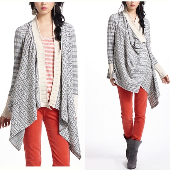 Anthropologie Intarsia Fair Isle Wrap Sweater - Picture 2 of 4