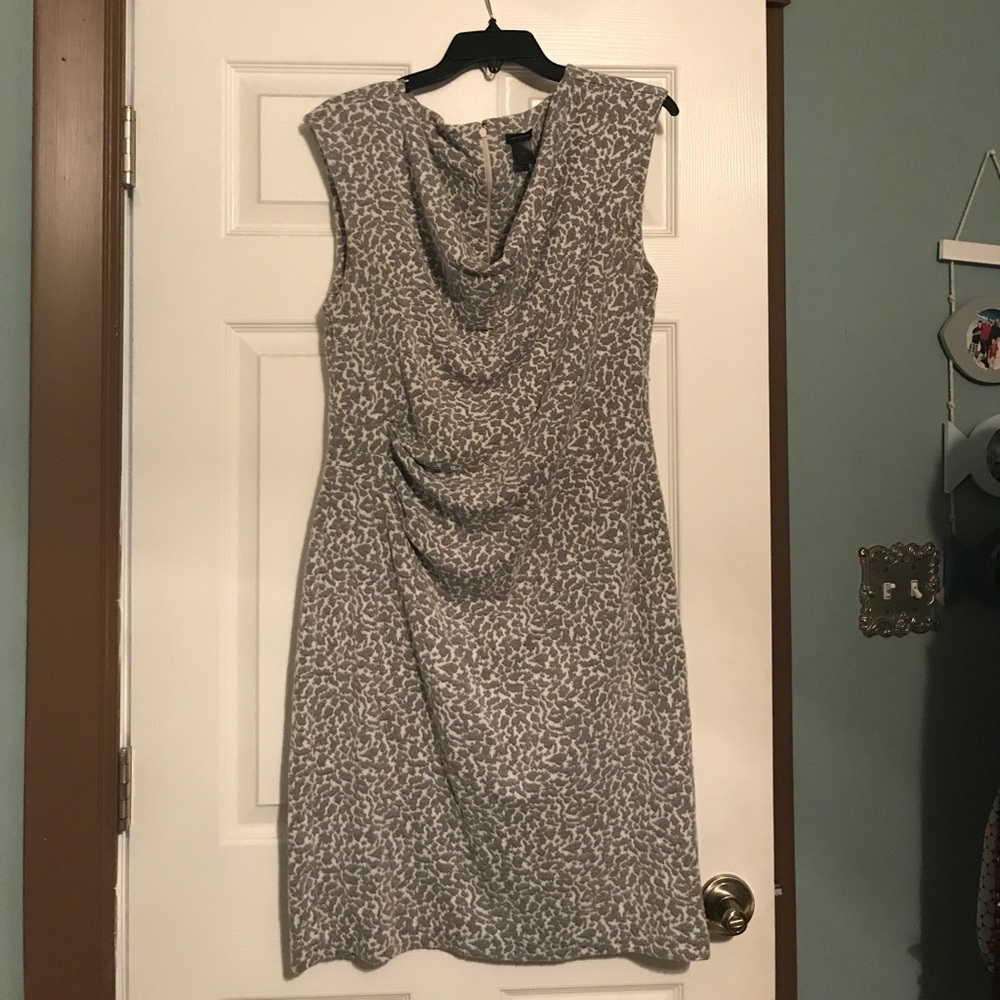 Ann Taylor midi gray and cream leopard print dress