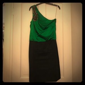 Karen Millen jeweled one shoulder emerald dress