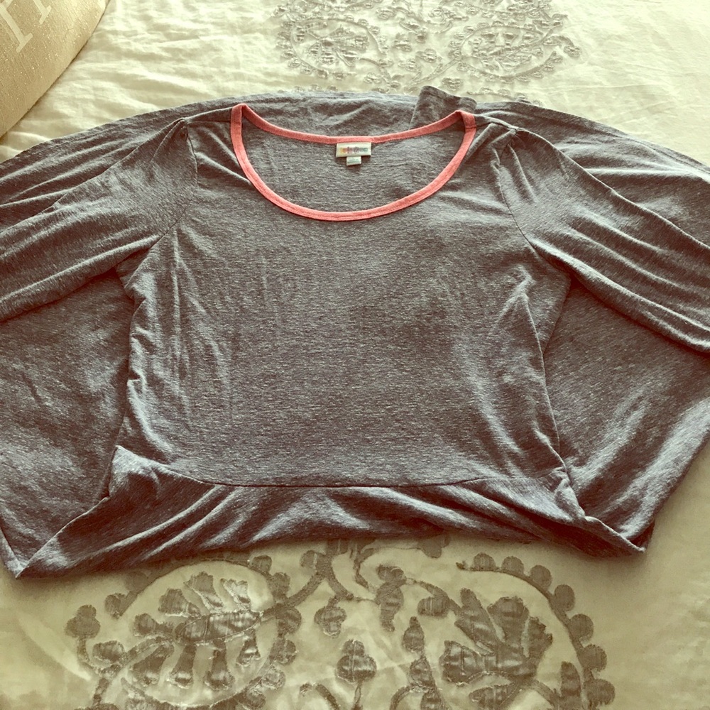 LuLaRoe Nicole Dress- Heathered Blue with Red Trim