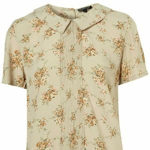 Topshop Pintuck Floral Collar Blouse