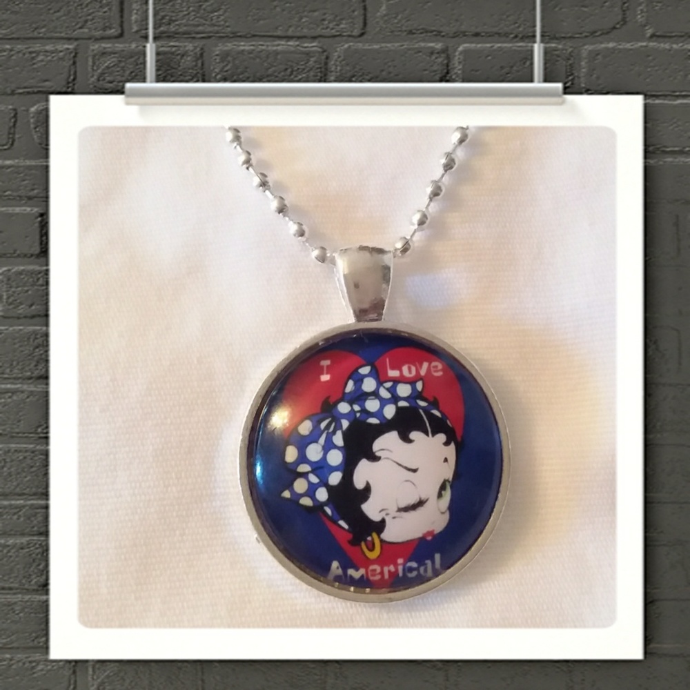 Sale*Betty Boop, I love America, cabochon necklace