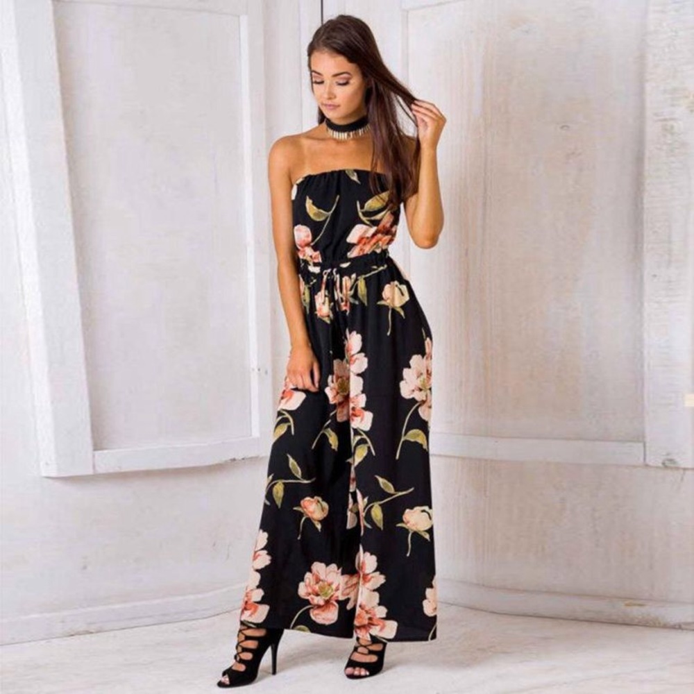 Strapless Floral Pattern Jumpsuit