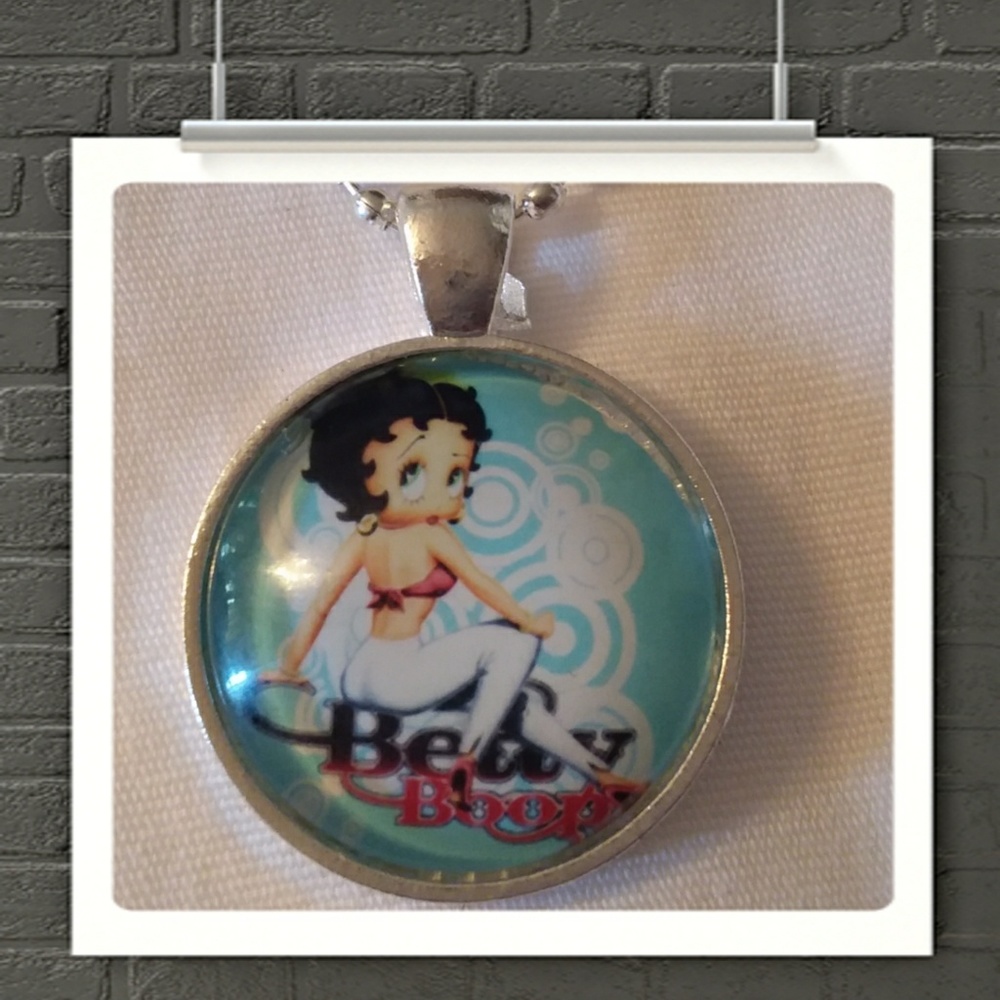 Sale**Betty boop,  white pants, cabochon necklace