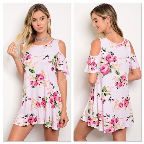 Lavender Moon Tops - SALE! Light Pink Floral Cold Shoulder Tunic/Dress