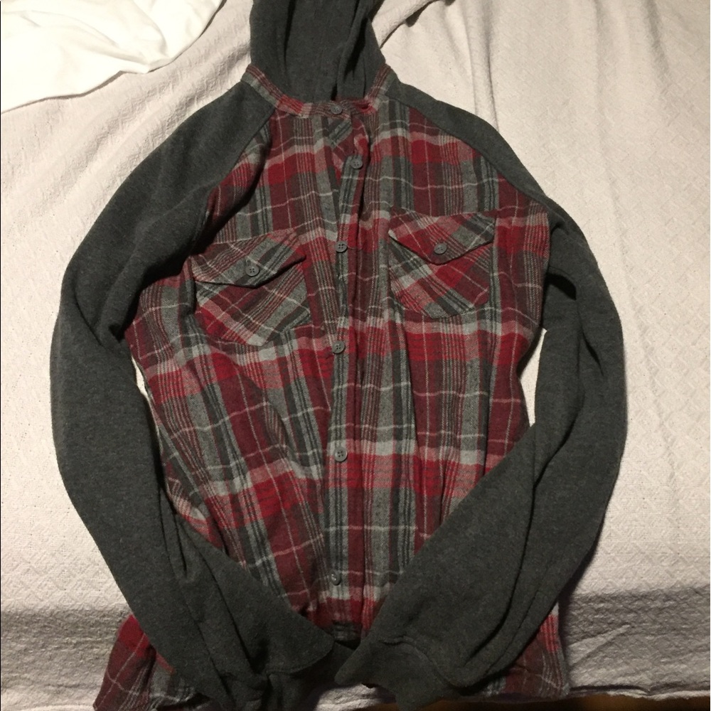 Plaid button down hoodie