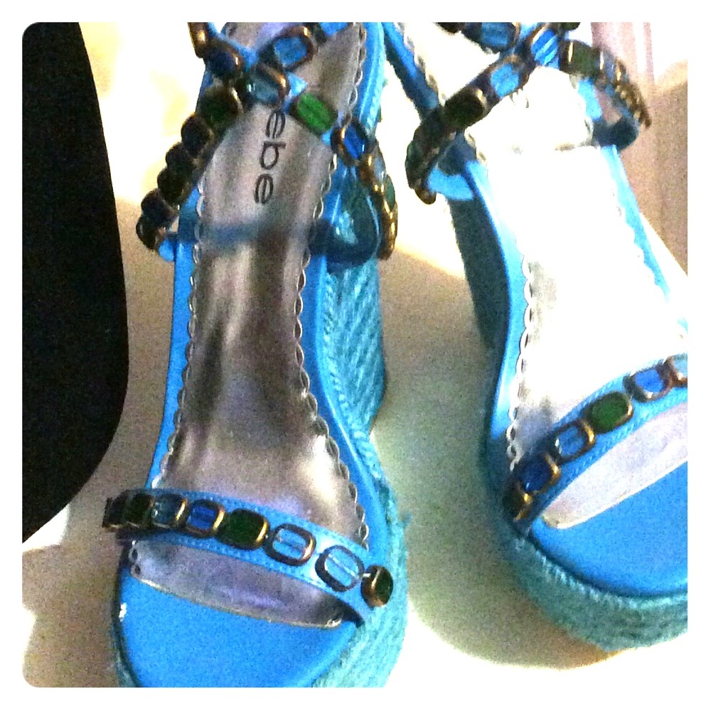 Turquoise stoned wedge shoe