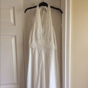 Donna Morgan white eyelet halter midi dress