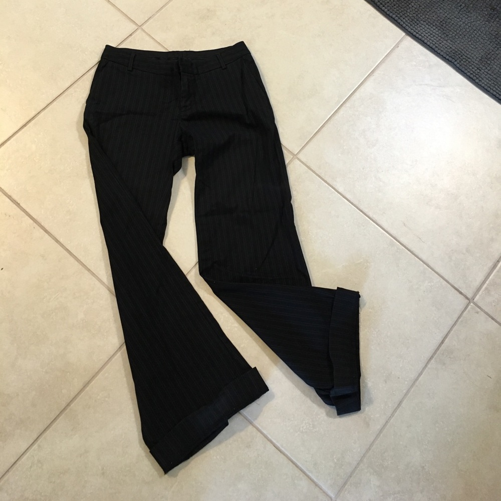 Black pinstripe cotton blend pants