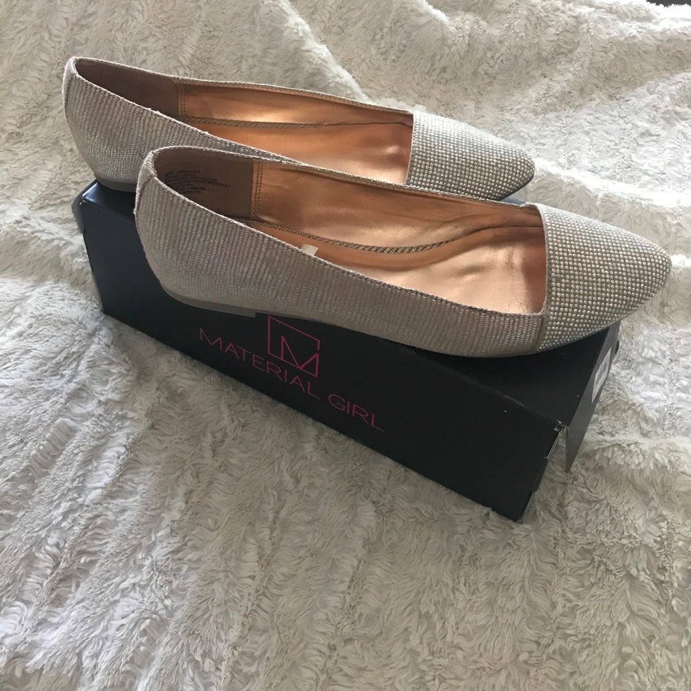 Holographic studded flat shoes