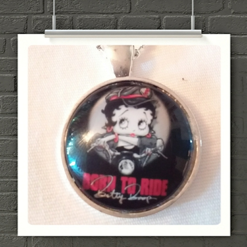 Sale**Betty boop,  born to ride, cabochon necklace