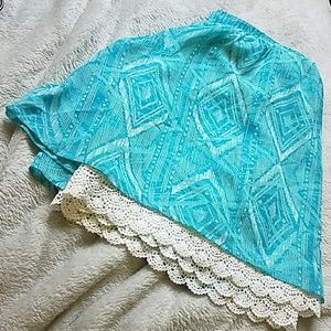 Sky blue skirt with lace trim