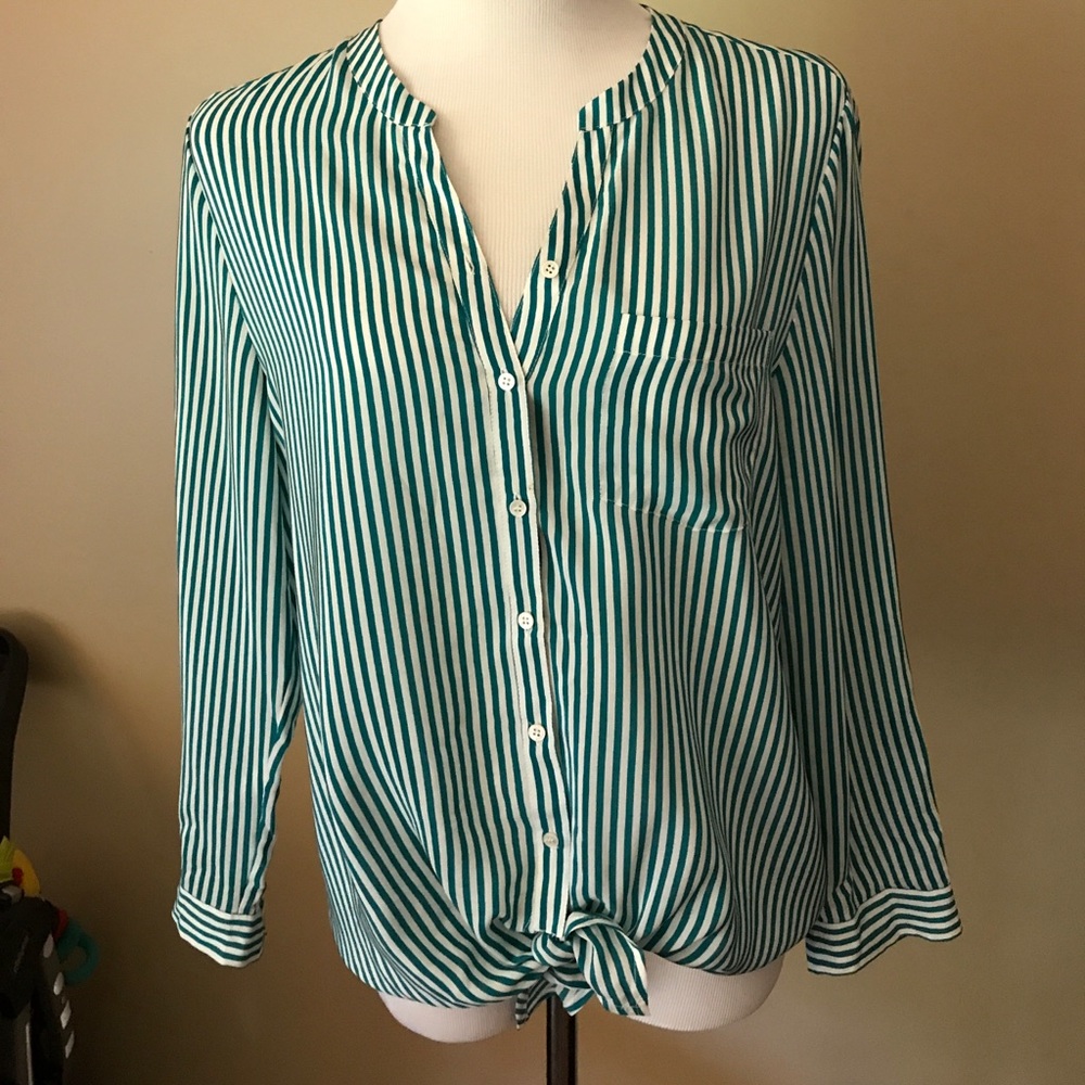 Joie Green and white stripped blouse