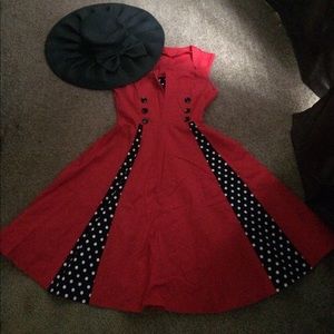 Red & black dress with hat