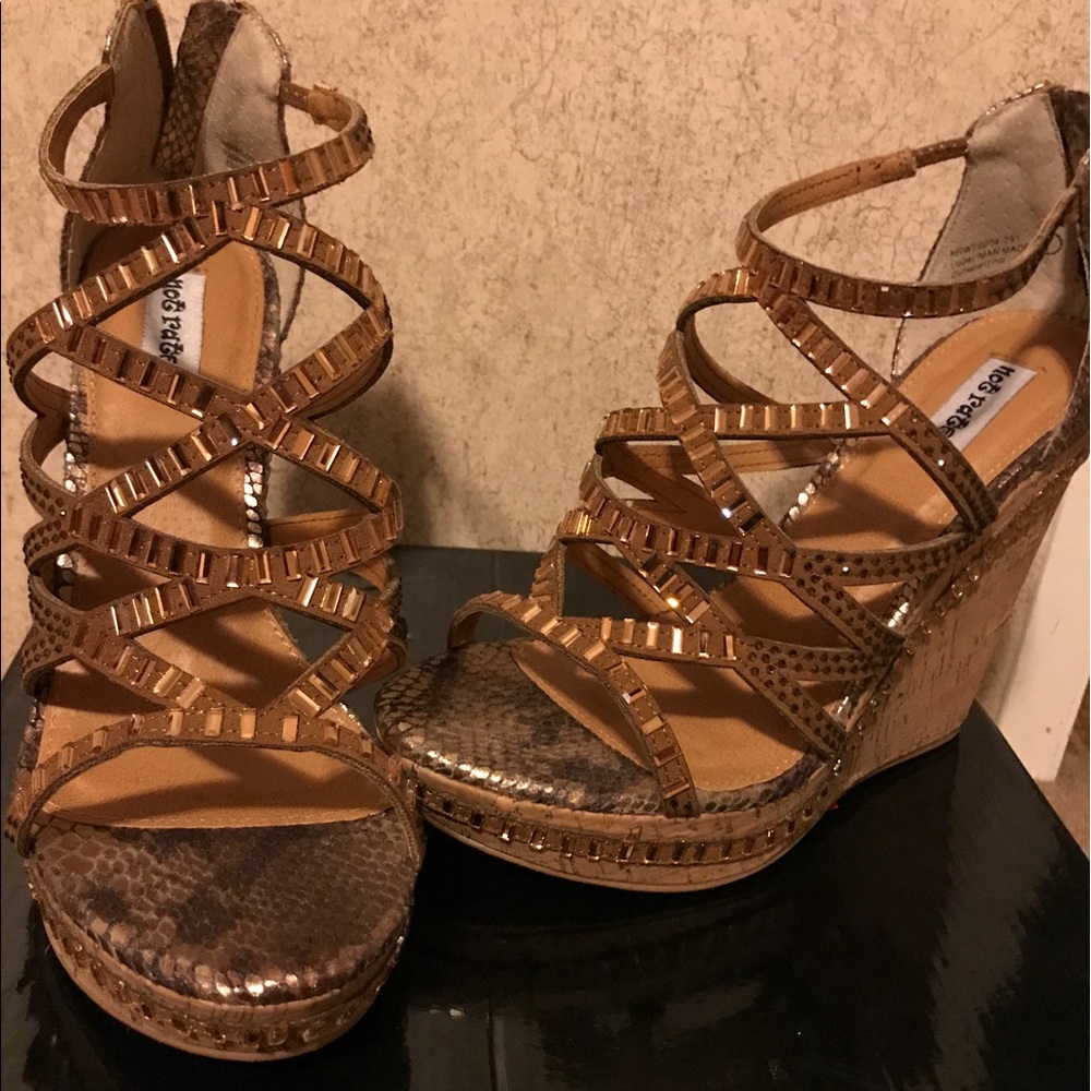 Strappy Metallic Wedges