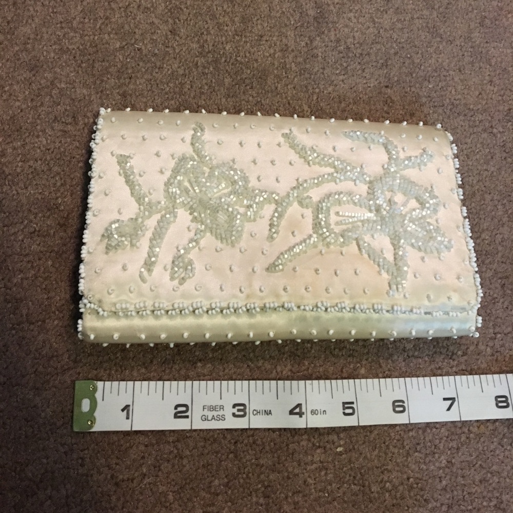 Vintage Hand Beaded White Clutch Made in Hong Kong