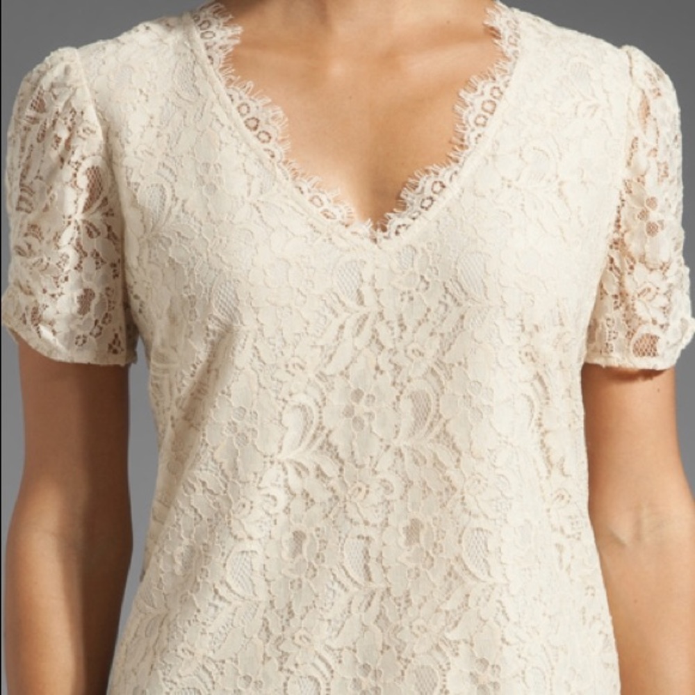 New Joie Brianda Lace Vneck Blouse - Natural sz XS