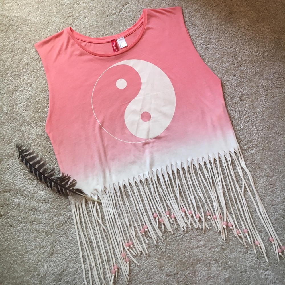 Divided Yin Yang Bohemian Fringe Crop Top