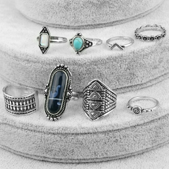 8pc Set Boho Style Rings - Picture 2 of 5