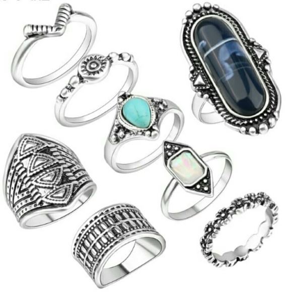 8pc Set Boho Style Rings - Picture 3 of 5