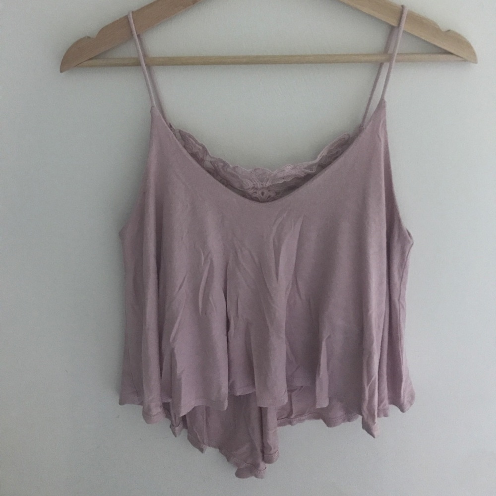 Pink Cropped Crotchet Back Tank Top