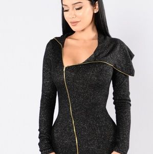 Black & Heather GreyOver-sized collar Long Sleeve 