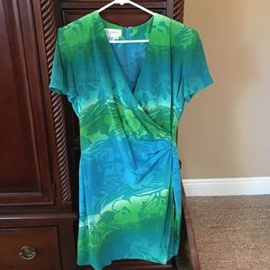 Surplice style Blue and green silk dress