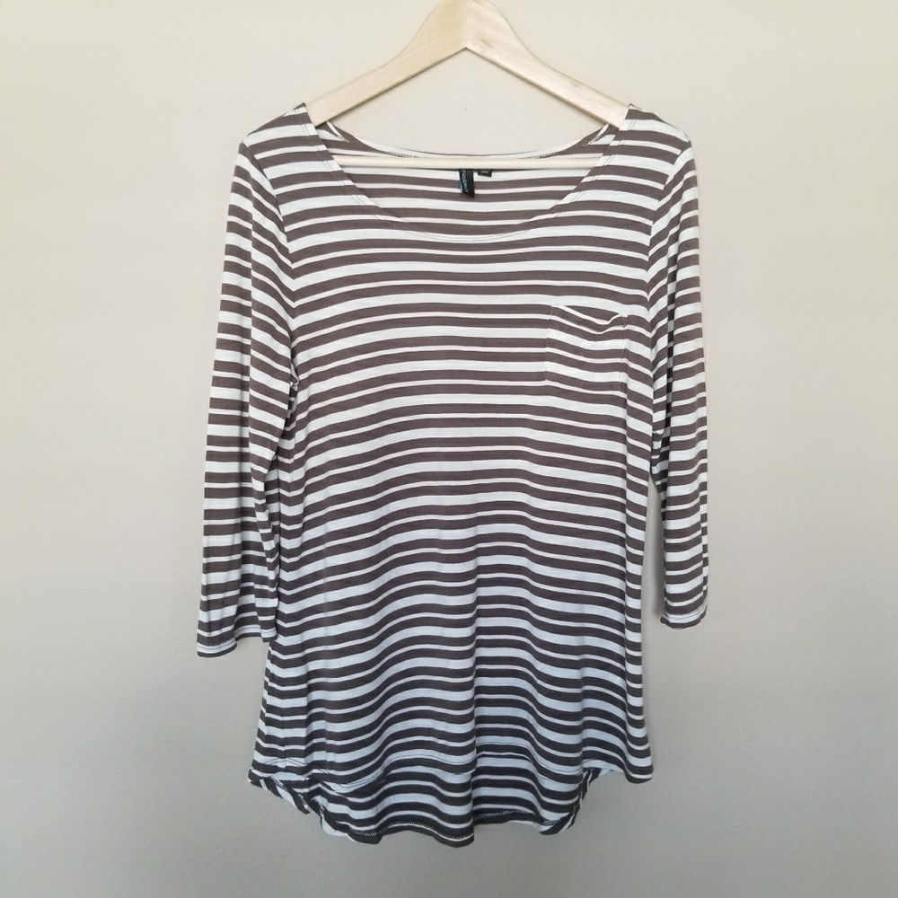 Cynthia Rowley 3/4 Sleeve Striped Soft Top L