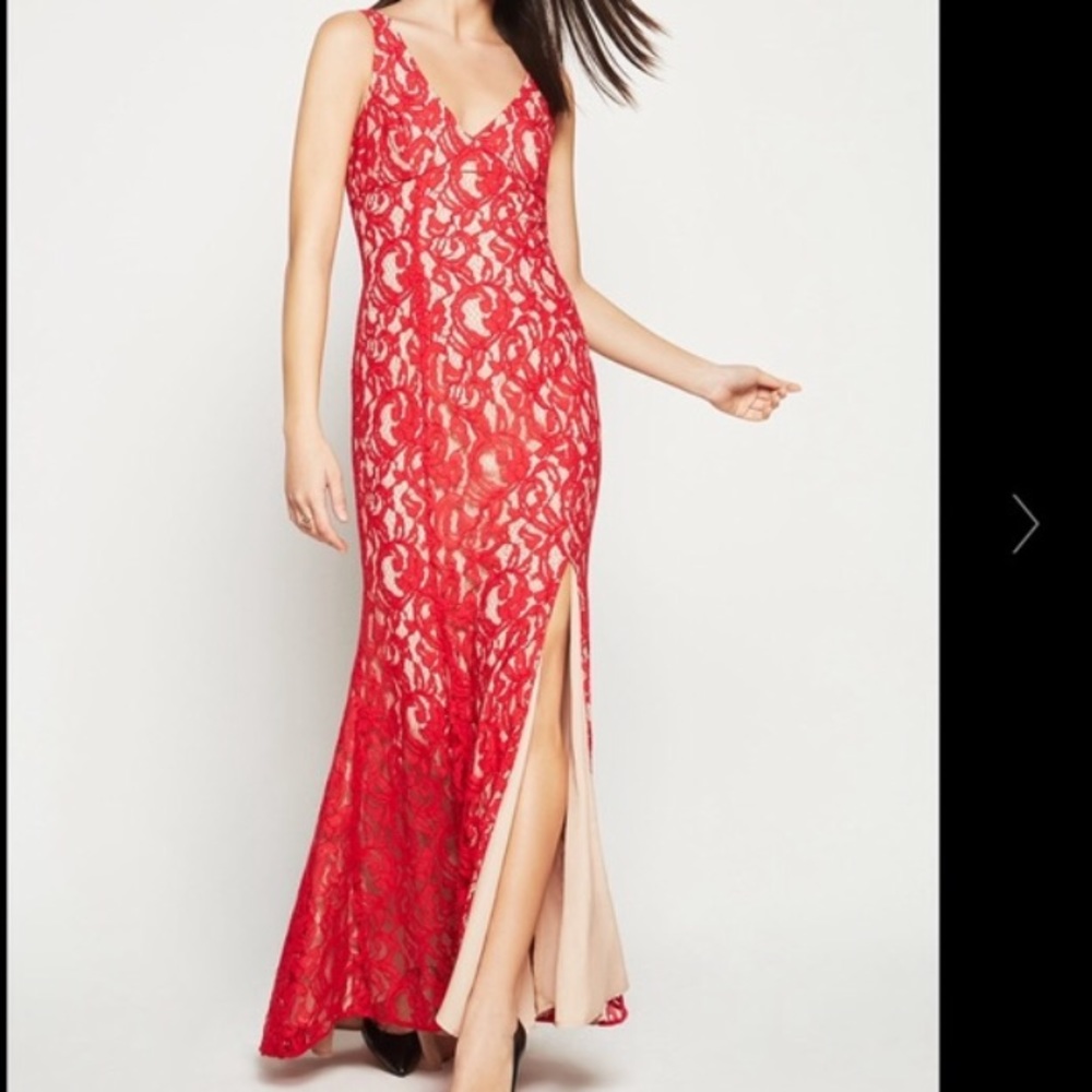 Bcbgeneration red lace Godets dress with side slit
