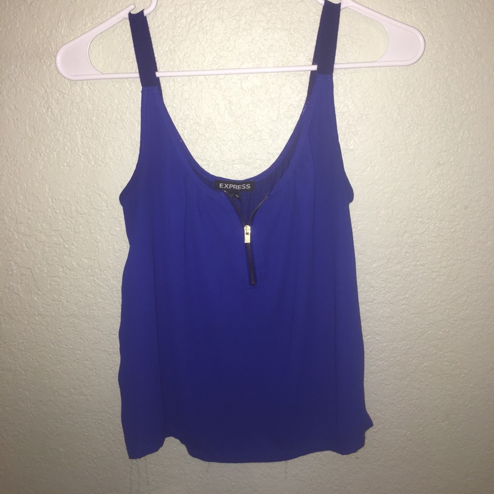 Royal blue front zip sleeveless shirt