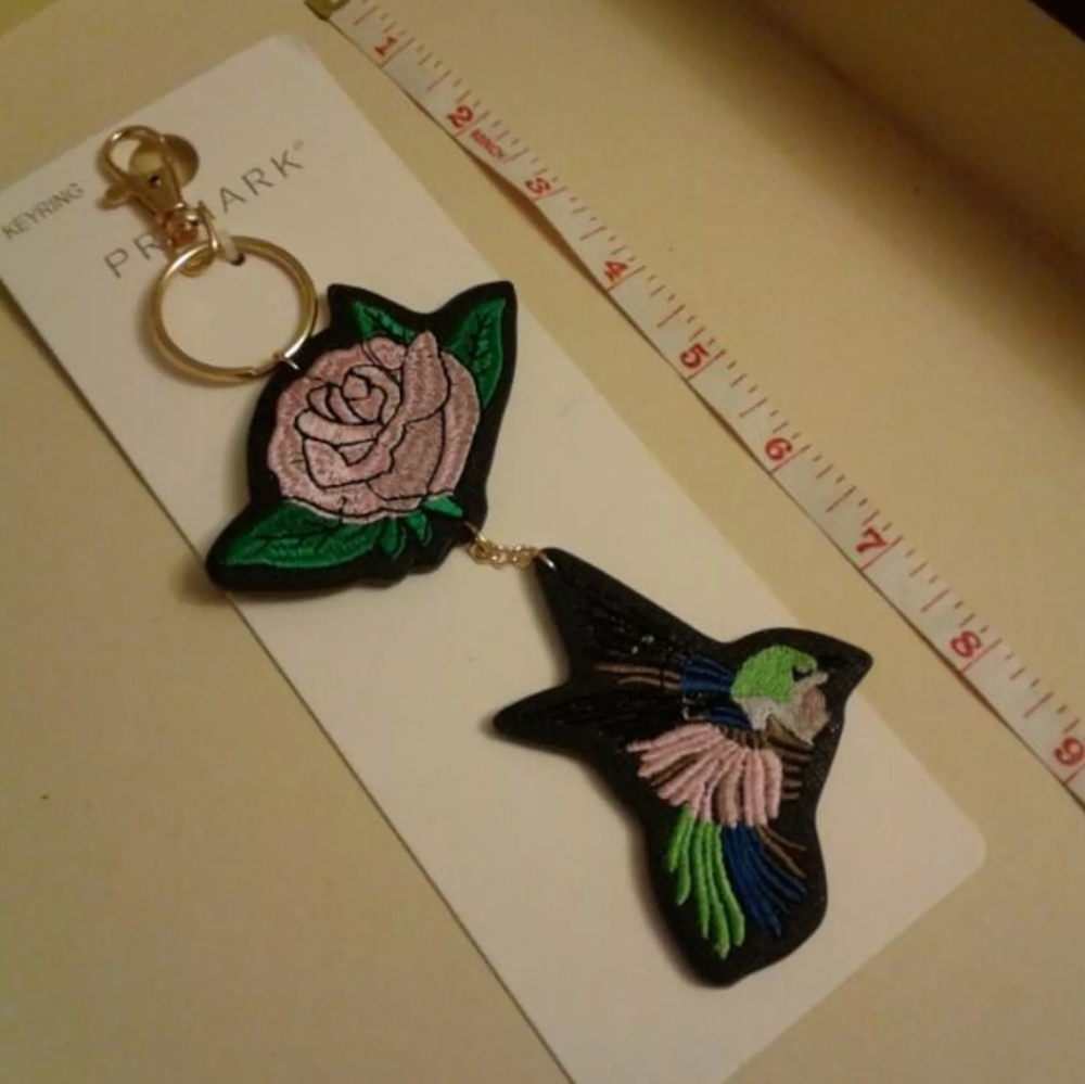 Purple Flower and Black Bird Bag Charm Keyring