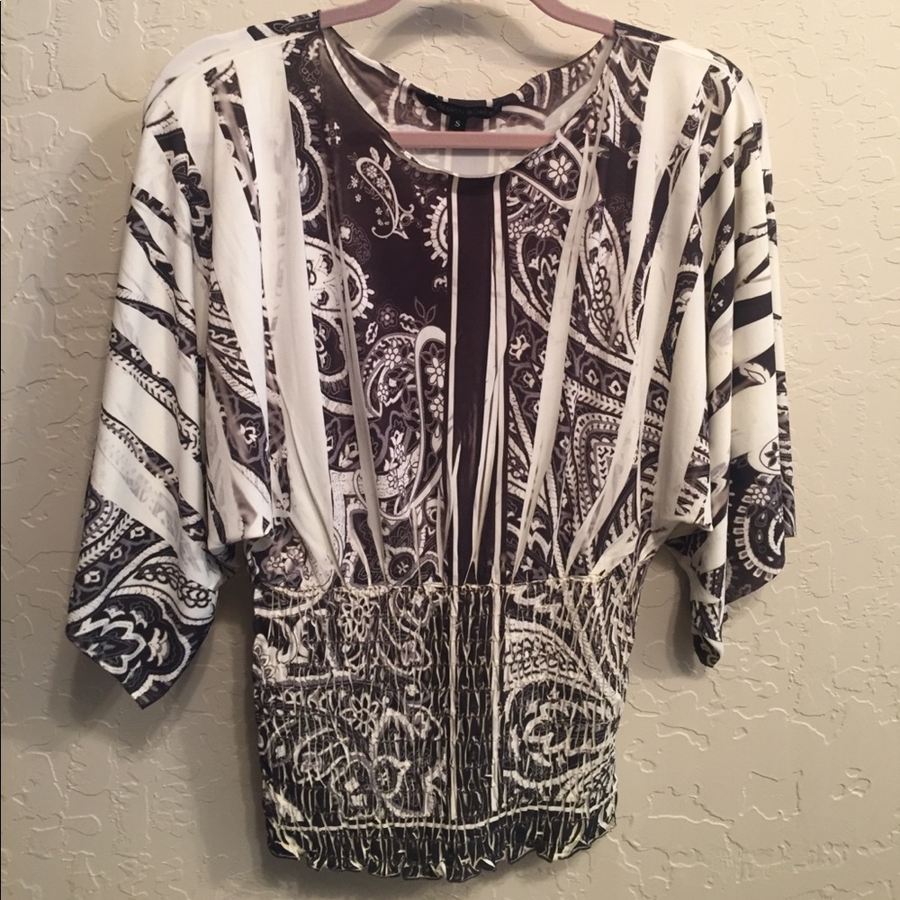 Dark gray and cream blouse.