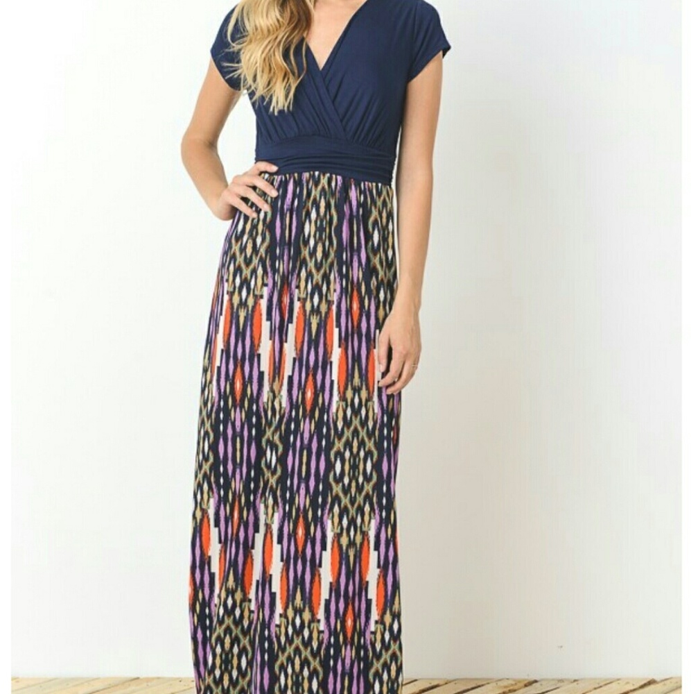 Navy Patterned Maxi Dress