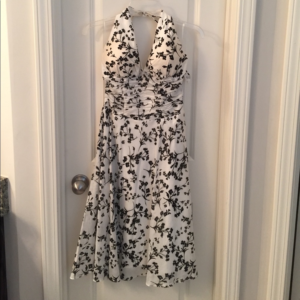 WHBM white and black floral halter dress